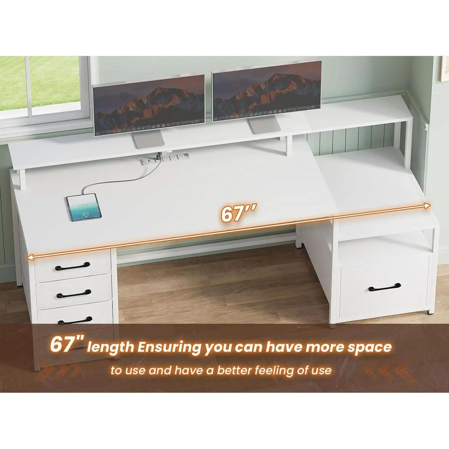 Modern Home Office Desk With 5 Drawers And LED Lights from PriceLows™