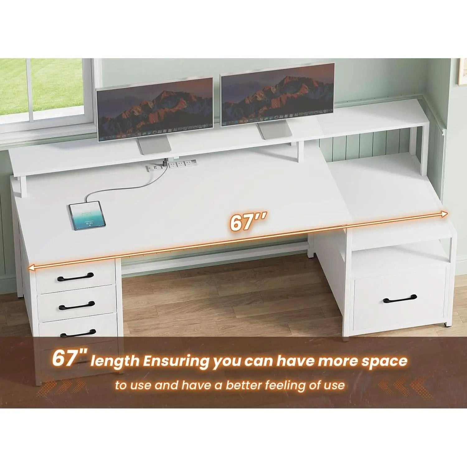 Modern Home Office Desk With 5 Drawers And LED Lights from PriceLows™