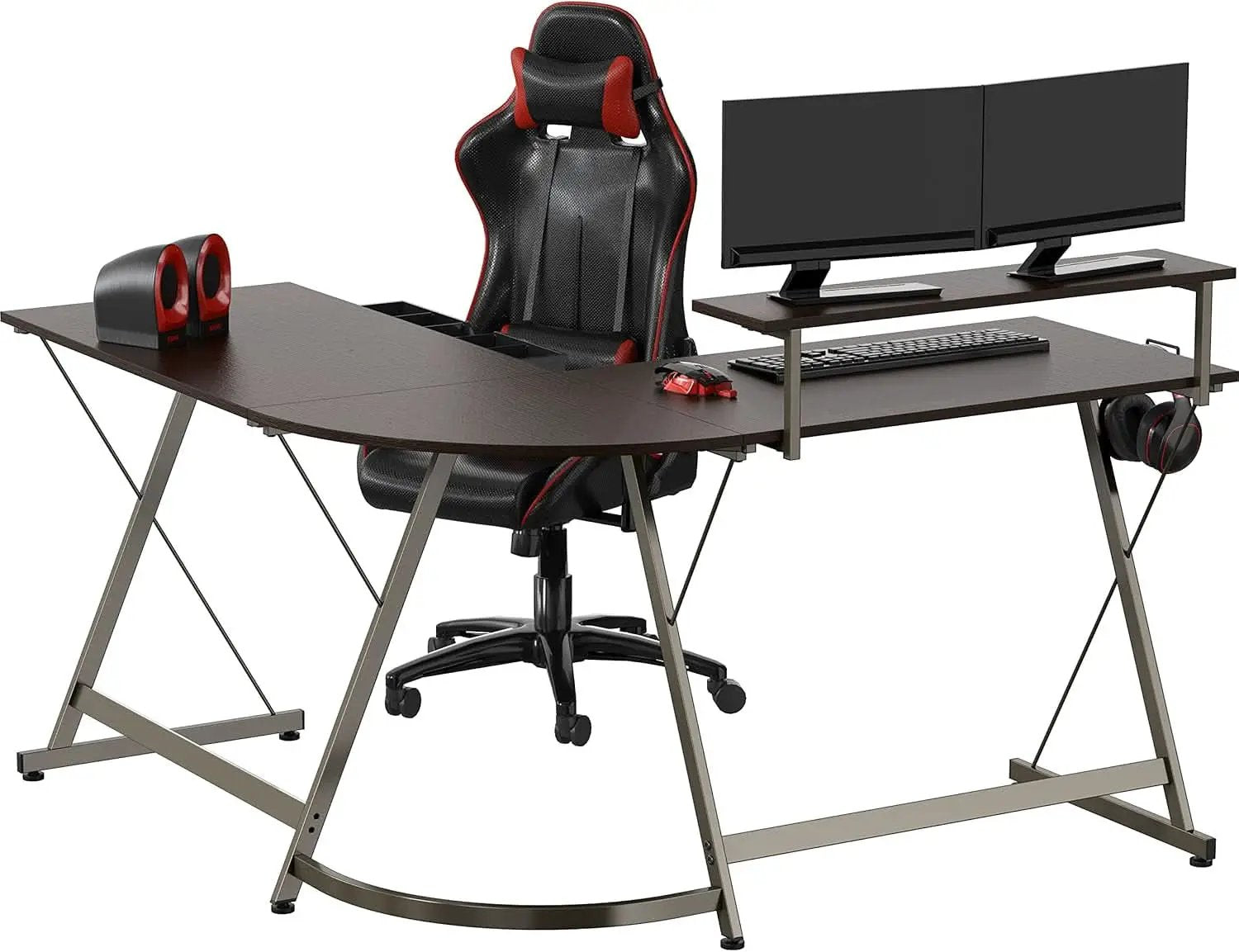 Vista L Shaped Desk With Removable Monitor Stand Espresso from PriceLows™
