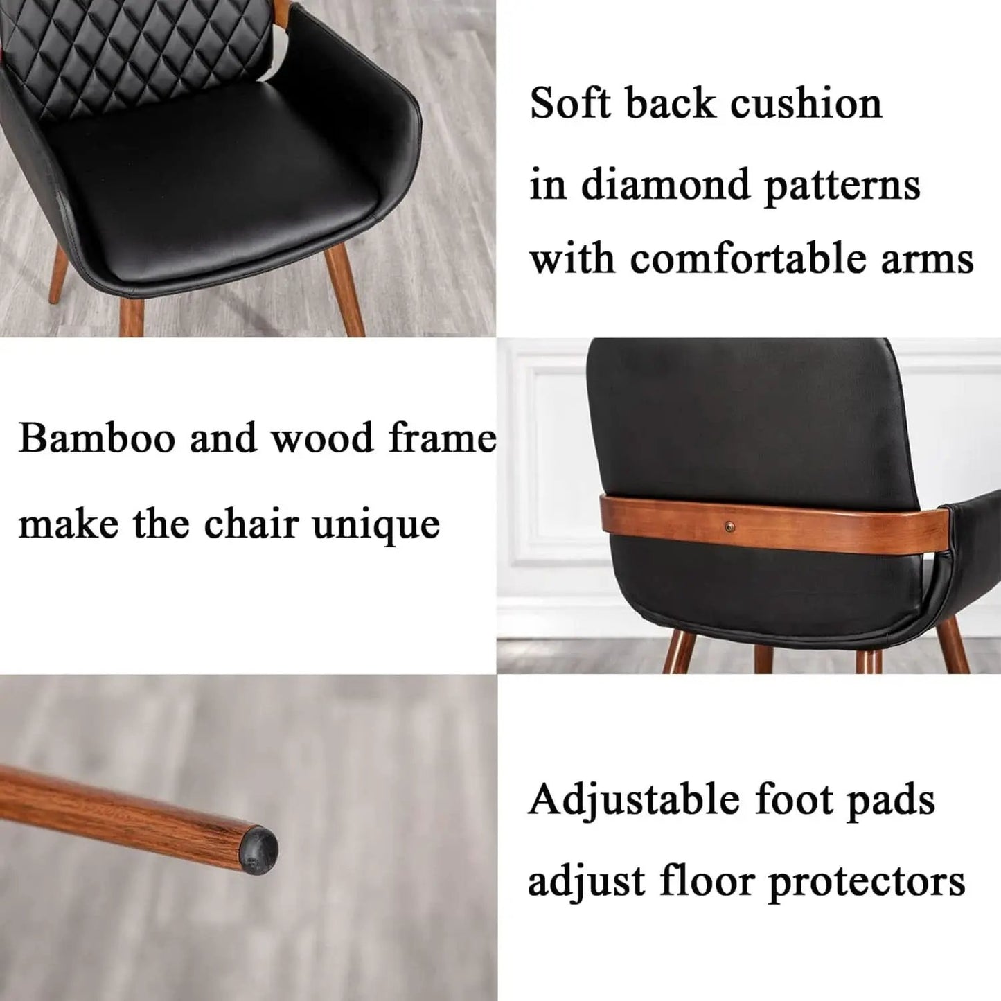 Mid Century Modern Faux Leather Dining Chairs Set 2 Black from PriceLows™