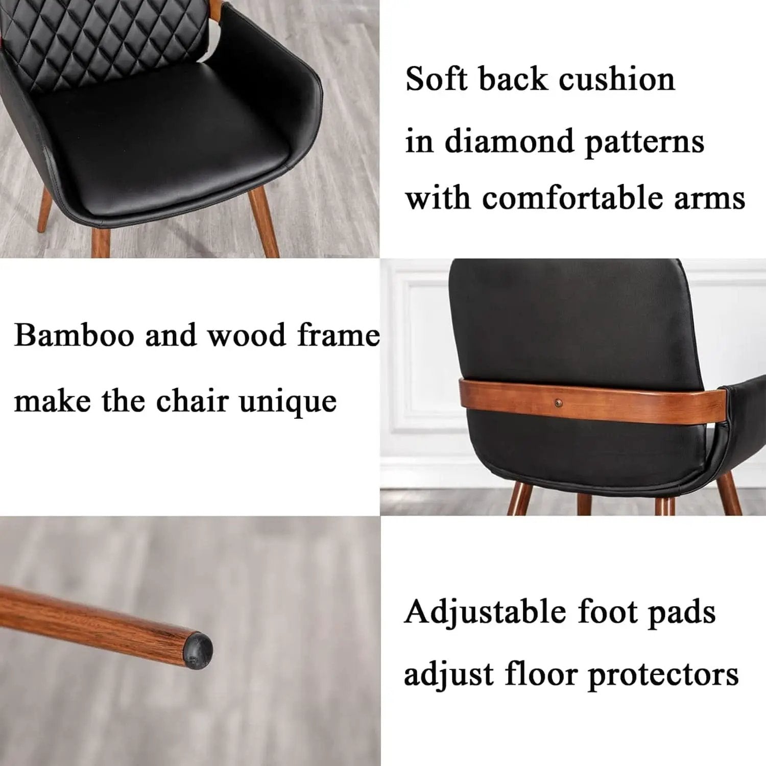 Mid Century Modern Faux Leather Dining Chairs Set 2 Black from PriceLows™