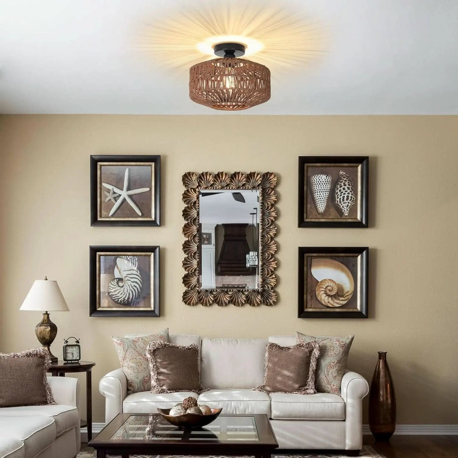 Dark Brown Hand Woven Rattan Ceiling Light With Dimmable LED from PriceLows™