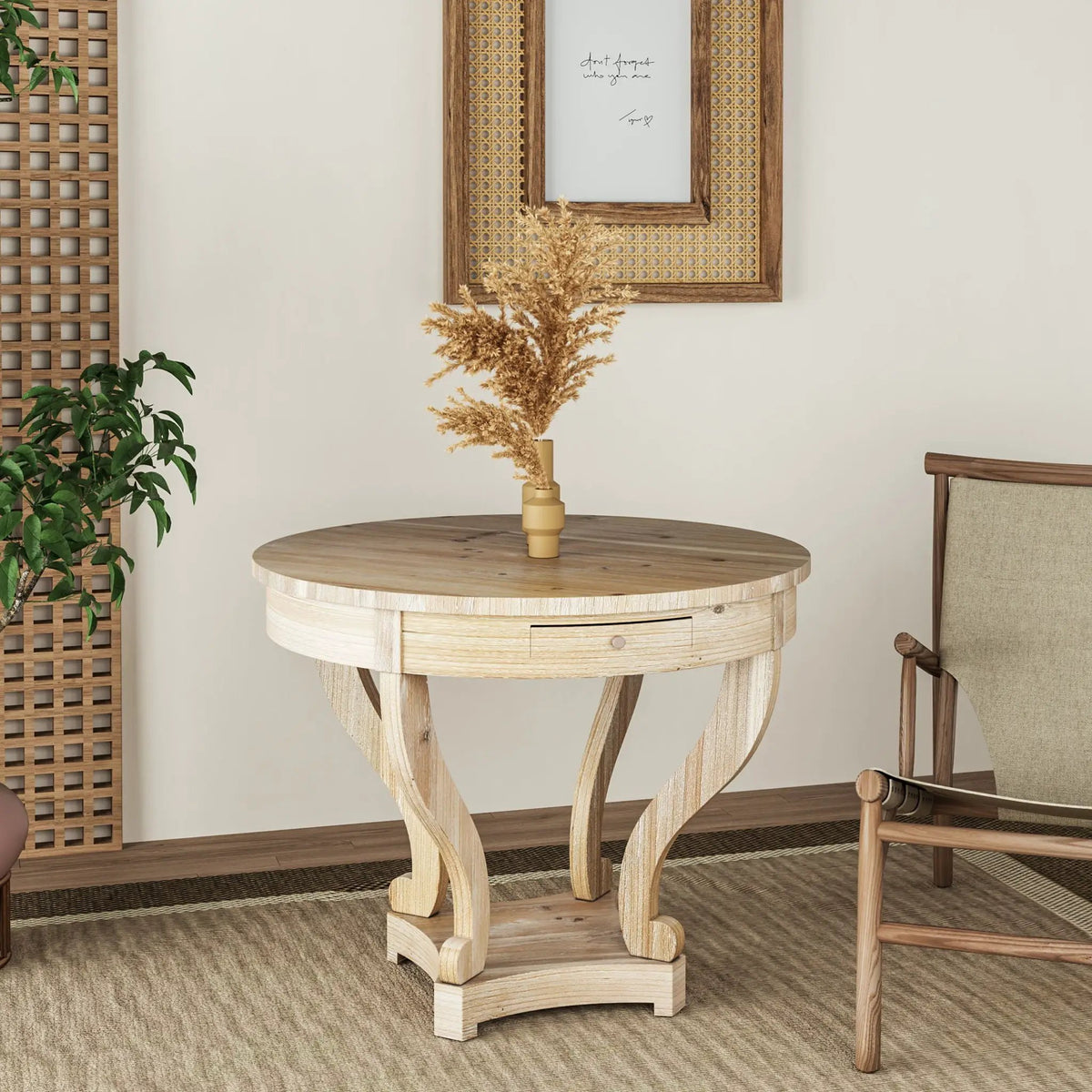 Round Farmhouse Table | 2 Side Drawers | Distressed Finish | Small Size