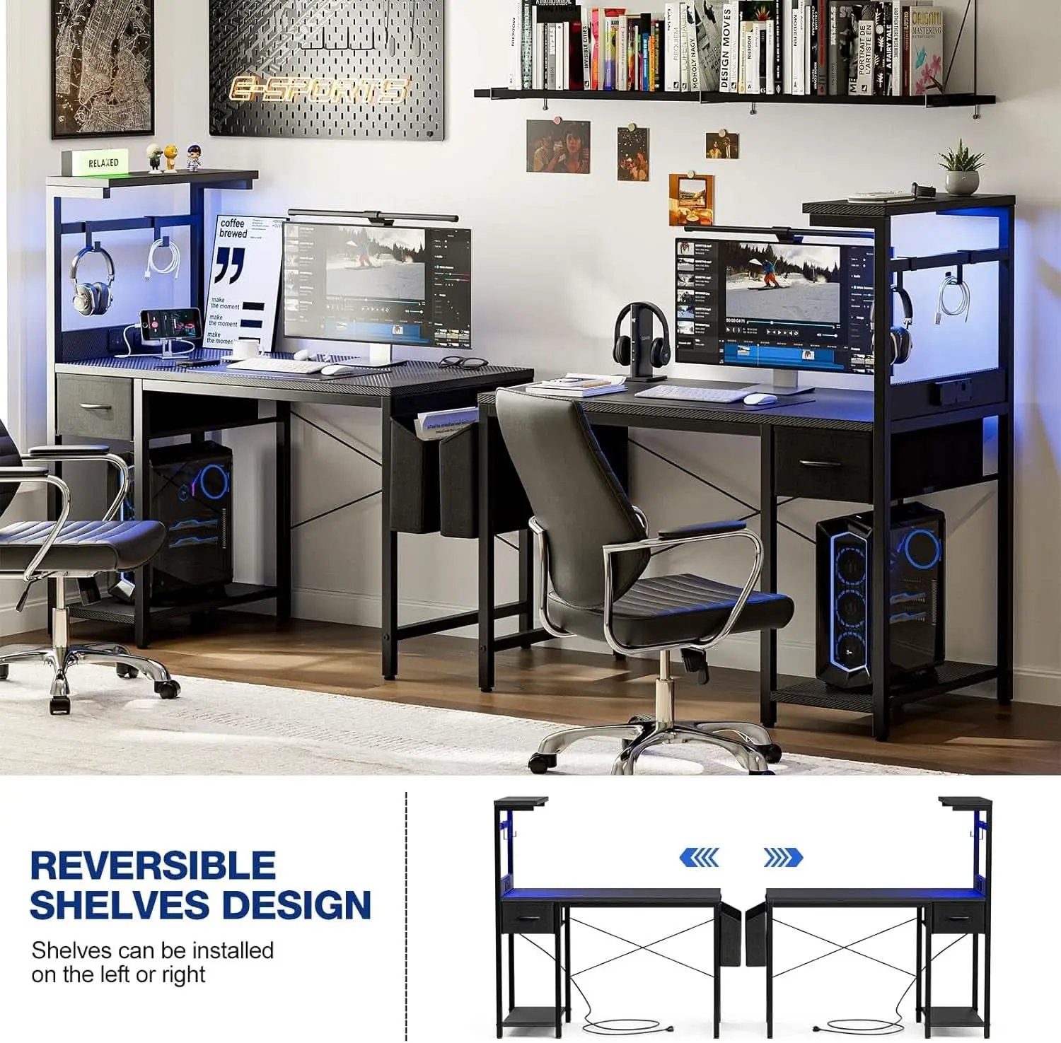 40 Inch Gaming Desk Industrial Grade Carbon Fiber Black from PriceLows™