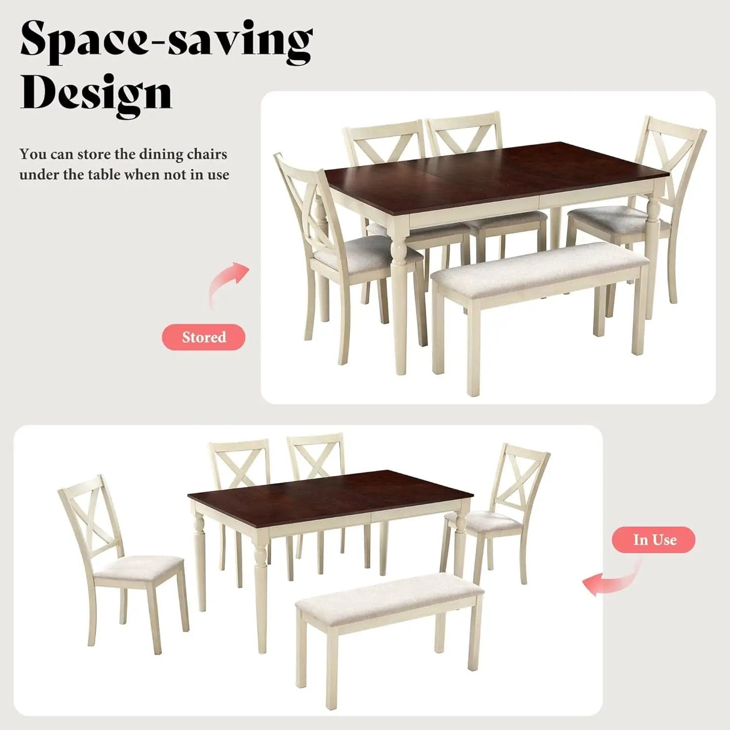 Sixty Inch Solid Wood Walnut Finish Dining Table Set Upholstered Chairs from PriceLows™