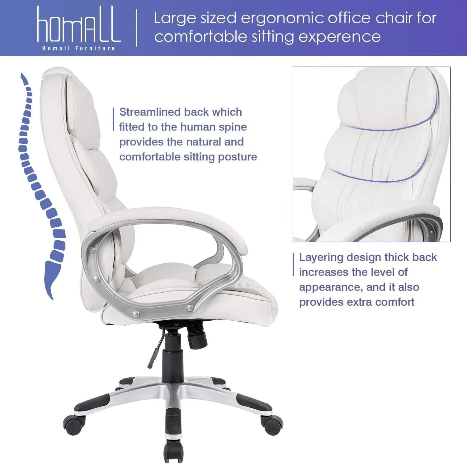 White High Back Office Chair With Adjustable Height from PriceLows™