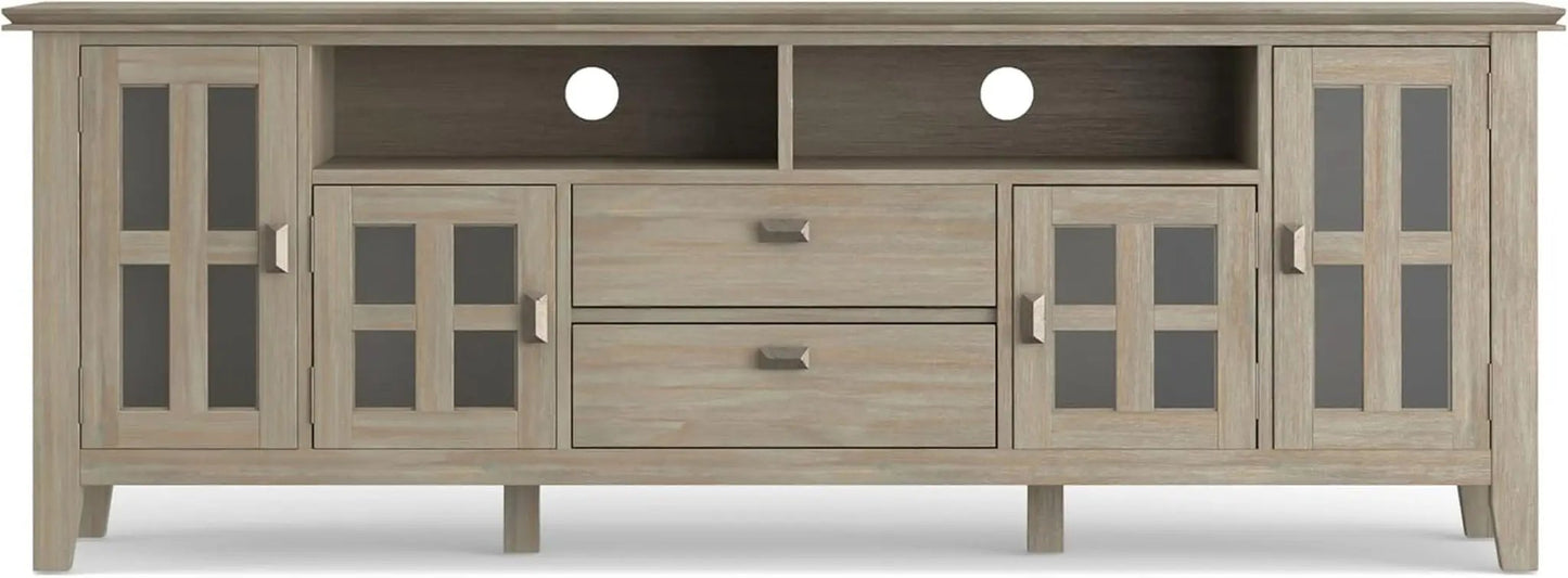 Solid Wood TV Stand 72 Inch Wide Distressed Grey Finish from PriceLows™