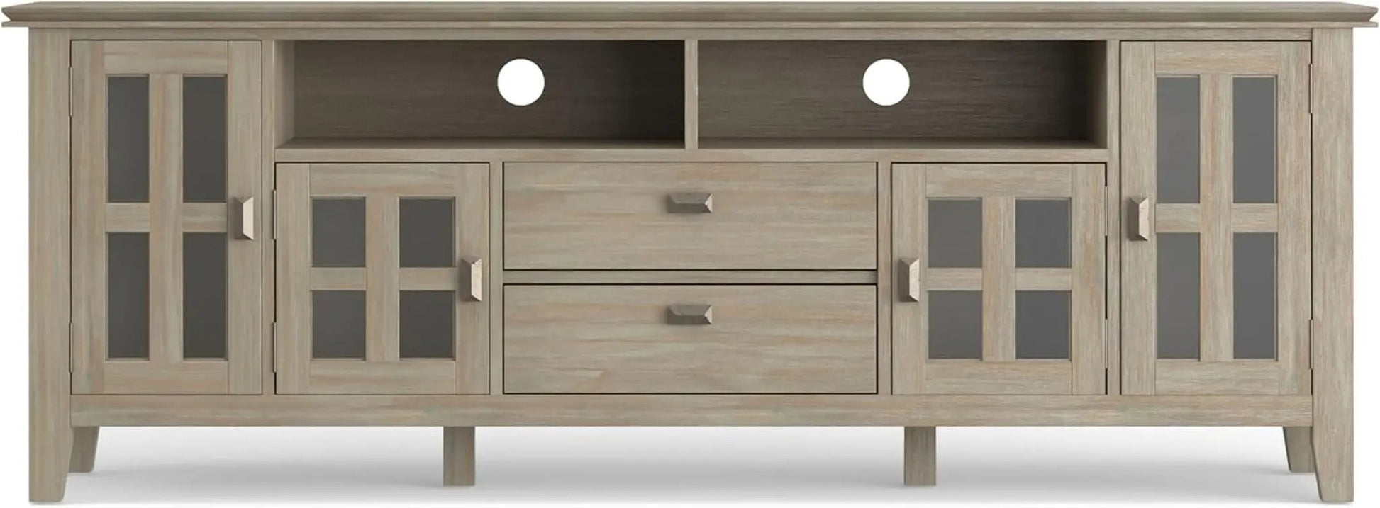 Solid Wood TV Stand 72 Inch Wide Distressed Grey Finish from PriceLows™