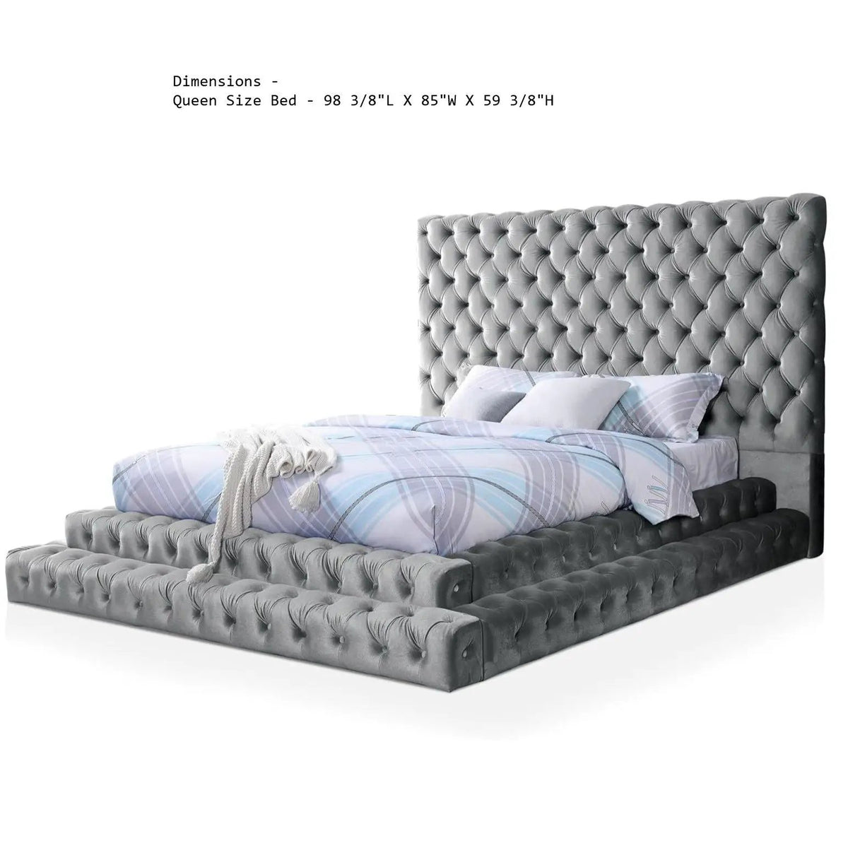 Tufted Platform Bed | Oversized Headboard | Fully Upholstered Frame | Glam Design
