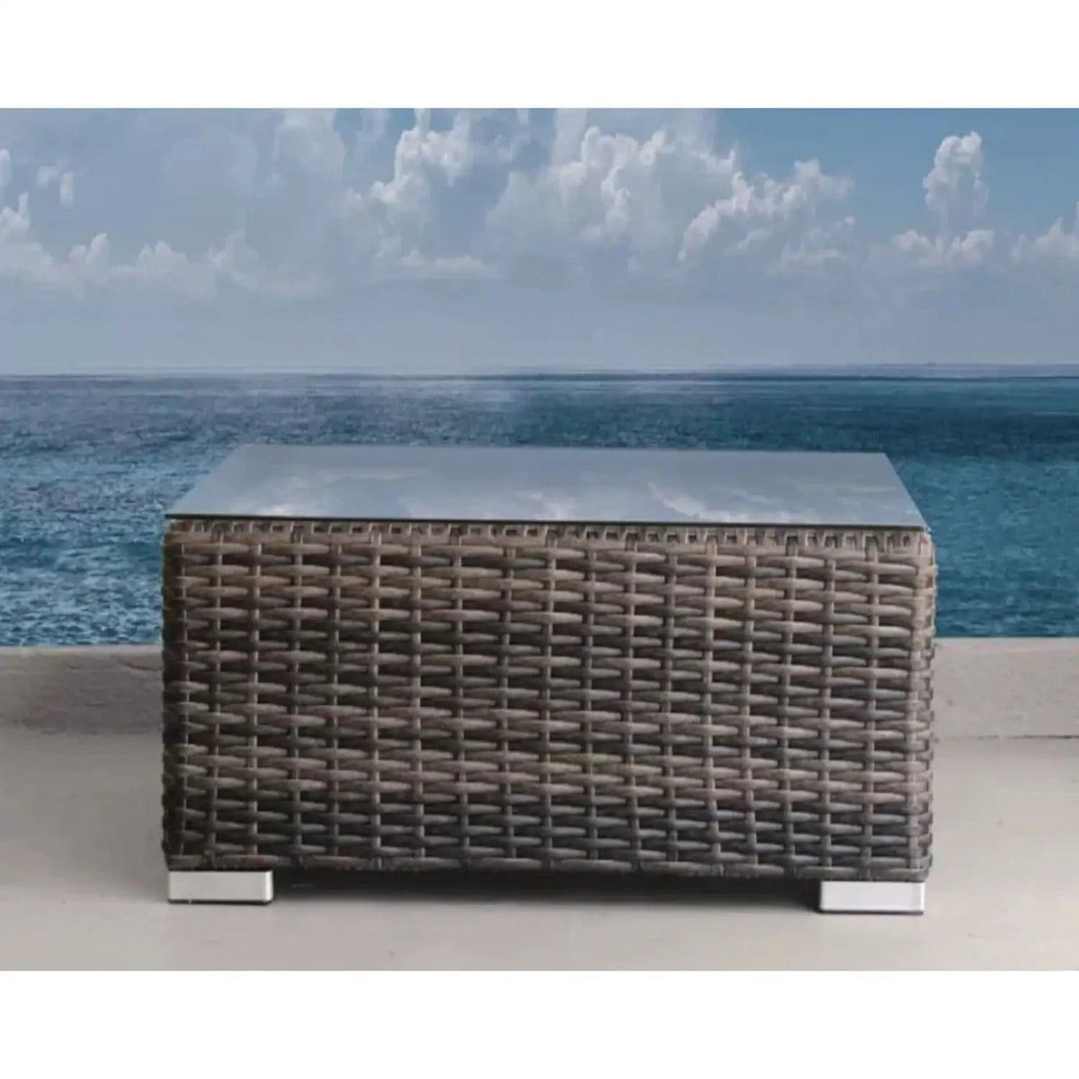 Minnesota Outdoor Coffee Table Cube Design | 28 x 28 x 13 in | Wicker & Tempered Glass | Multicolor