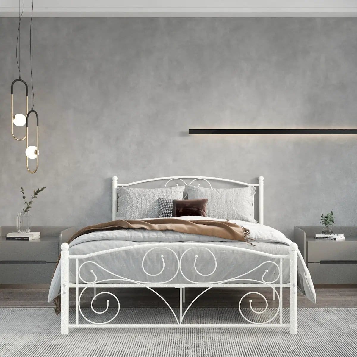 Unique Flower Sturdy System Metal Bed Frame With Headboard And Footboard | 2 Pieces | Metal | Bedroom