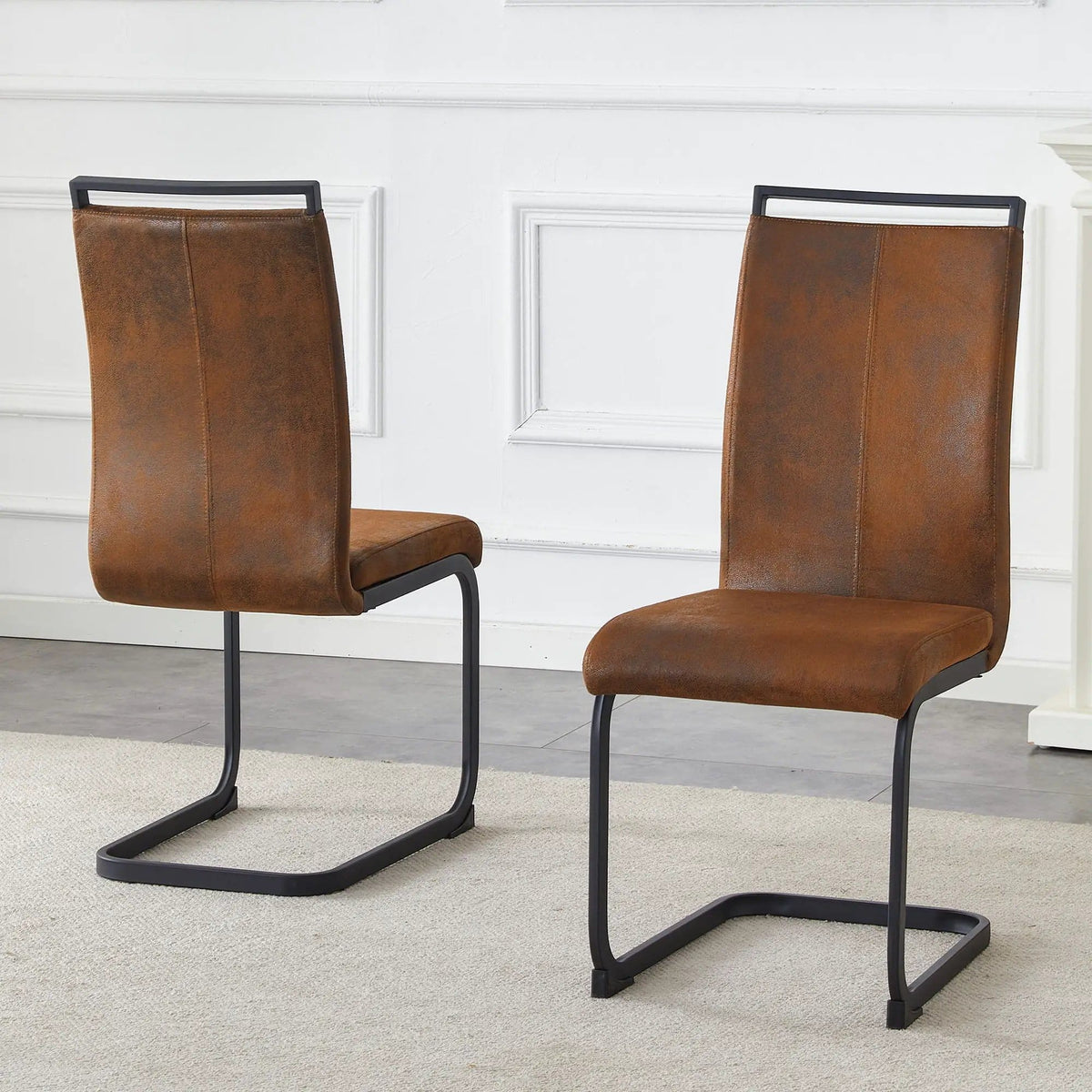 Dining Chairs With Ergonomic Backrest Chair Set | 2 Pieces | Fabric & Metal | Dining Room