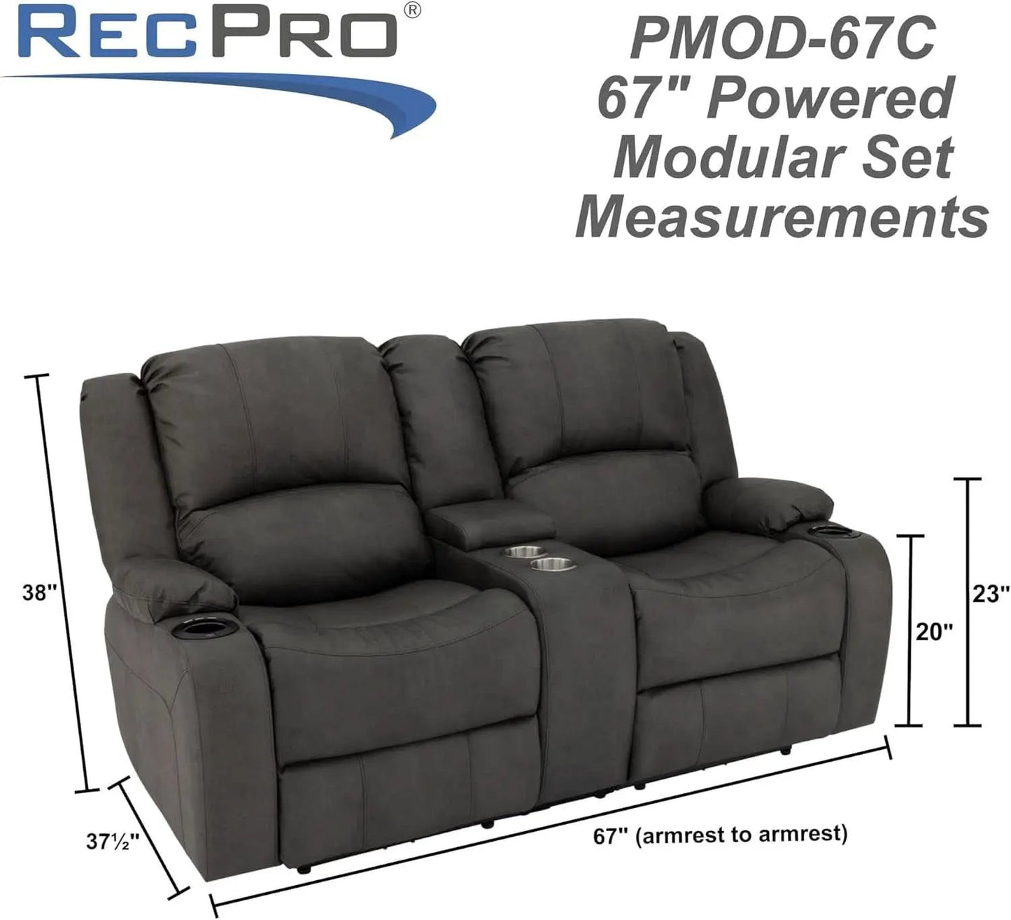 67 Inch Powered Wall Hugger Recliner Sofa Gunmetal Fabric from PriceLows™
