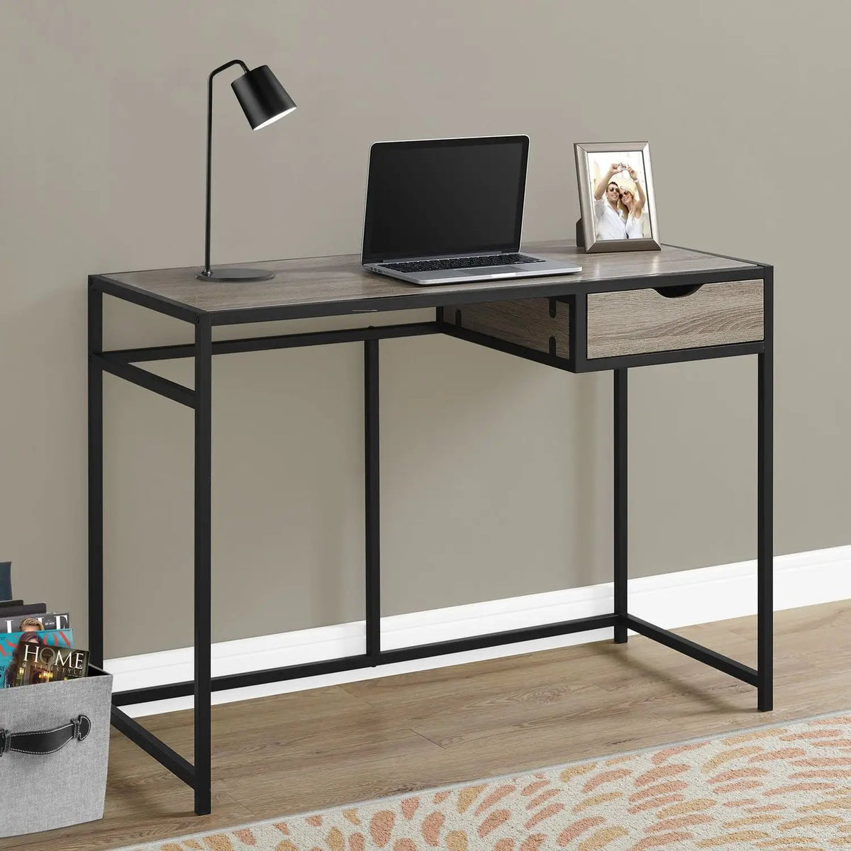 Laptop Computer Desk | 1 Storage Drawer | Slender Metal Frame | Space-Saving Contemporary Design