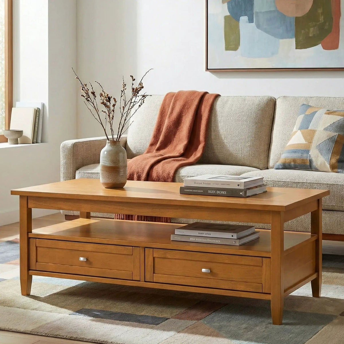 Warm Shaker Coffee Table | 2 Pieces | Solid Wood & Metal | Living Room