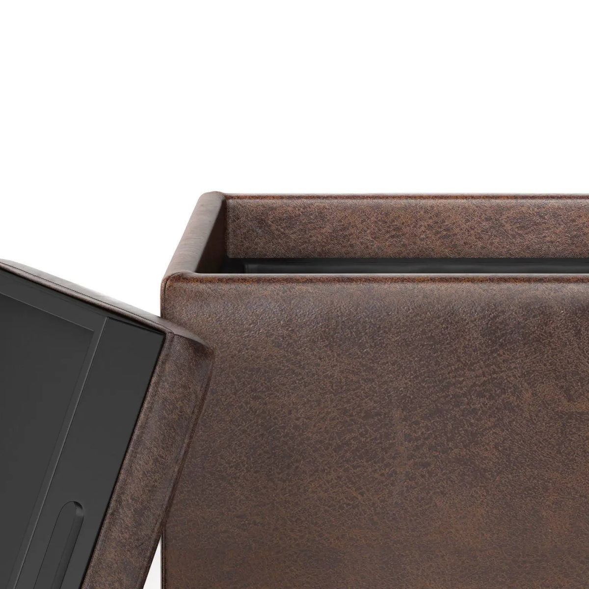 Rockwood Upholstered Cube Ottoman | Flip Over Serving Tray | Large Interior Storage | 16.9 Inch Cube