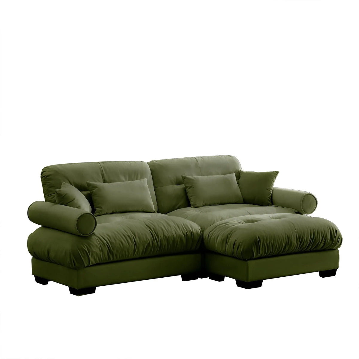 Modular Sectional Sofa | Deep Comfort Cushions | Vintage Fabric Ottoman
