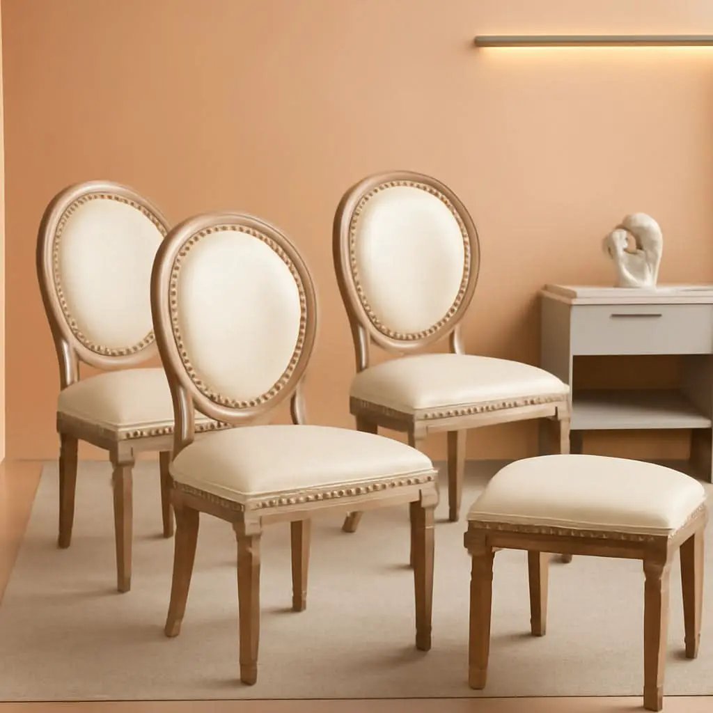 Vintage French Leather Dining Chairs Set Of 4 Beige from PriceLows™