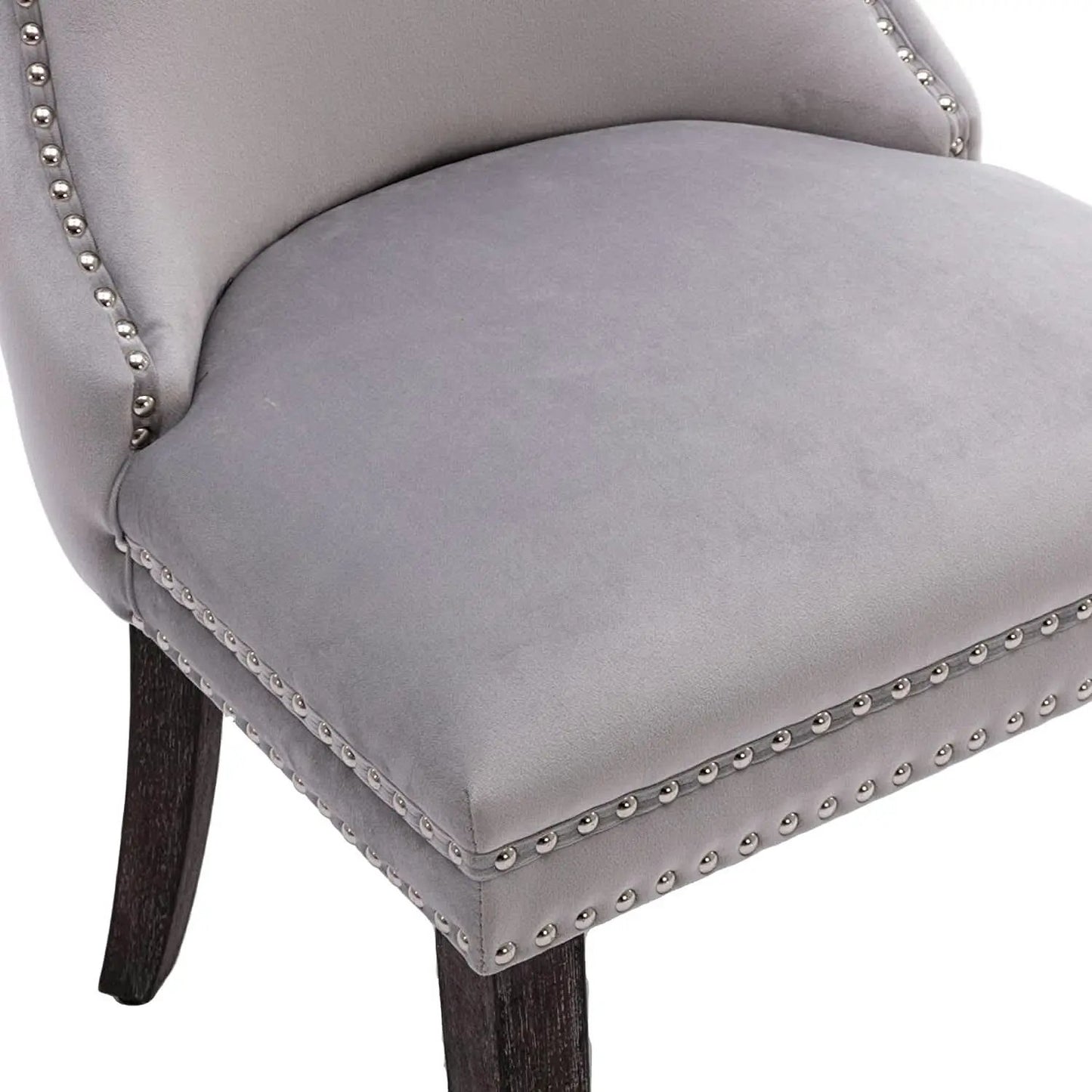 Set Of 2 Light Gray Velvet Tufted Wingback Dining Chairs Nailhead from PriceLows™