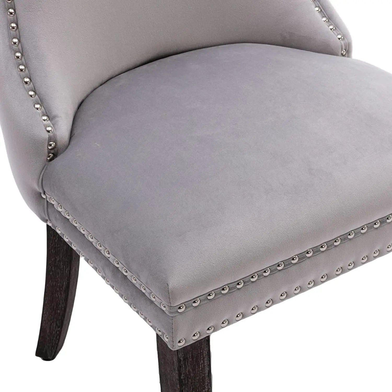 Set Of 2 Light Gray Velvet Tufted Wingback Dining Chairs Nailhead from PriceLows™