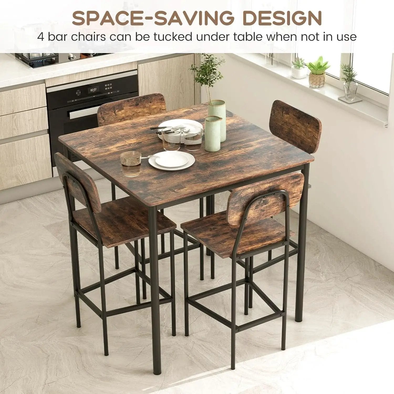 Counter Height Industrial Dining Table Set 36x36 Bar Stools from PriceLows™