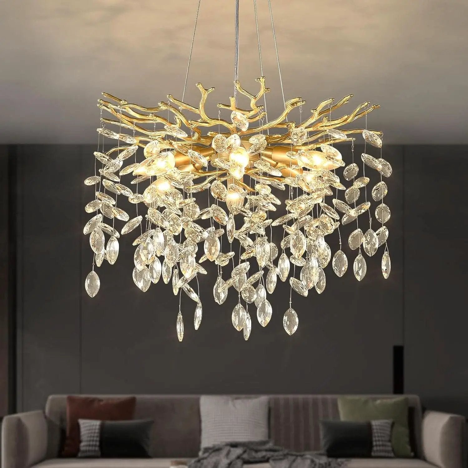 Gold Crystal Tree Branch Chandelier 18 Inch K9 Crystals from PriceLows™
