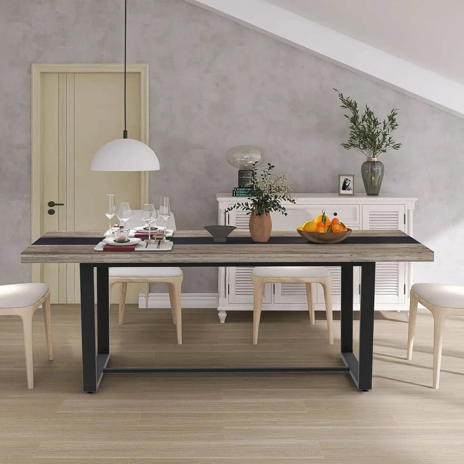 71 Inch Grey Dining Table Industrial Farmhouse Style from PriceLows™