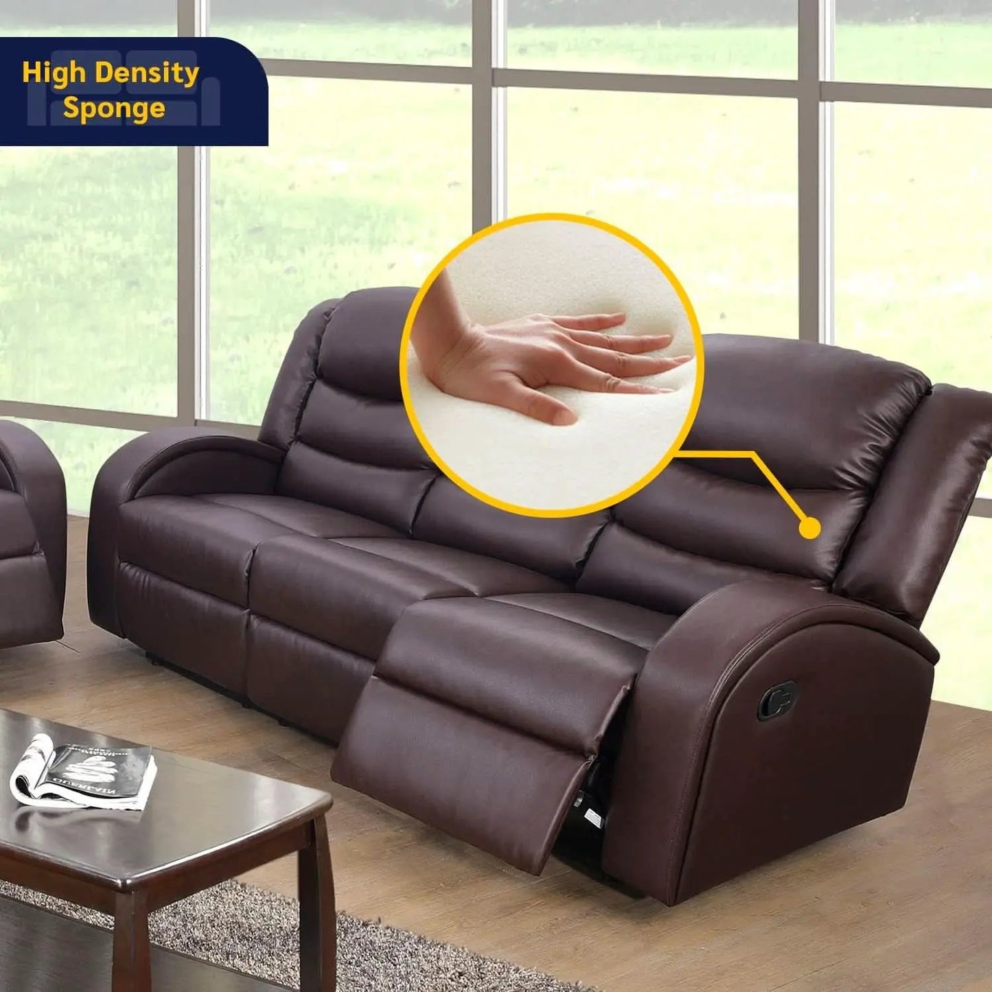 Grayson 3 Piece Faux Leather Recliner Set Sofa Loveseat Chair Brown from PriceLows™