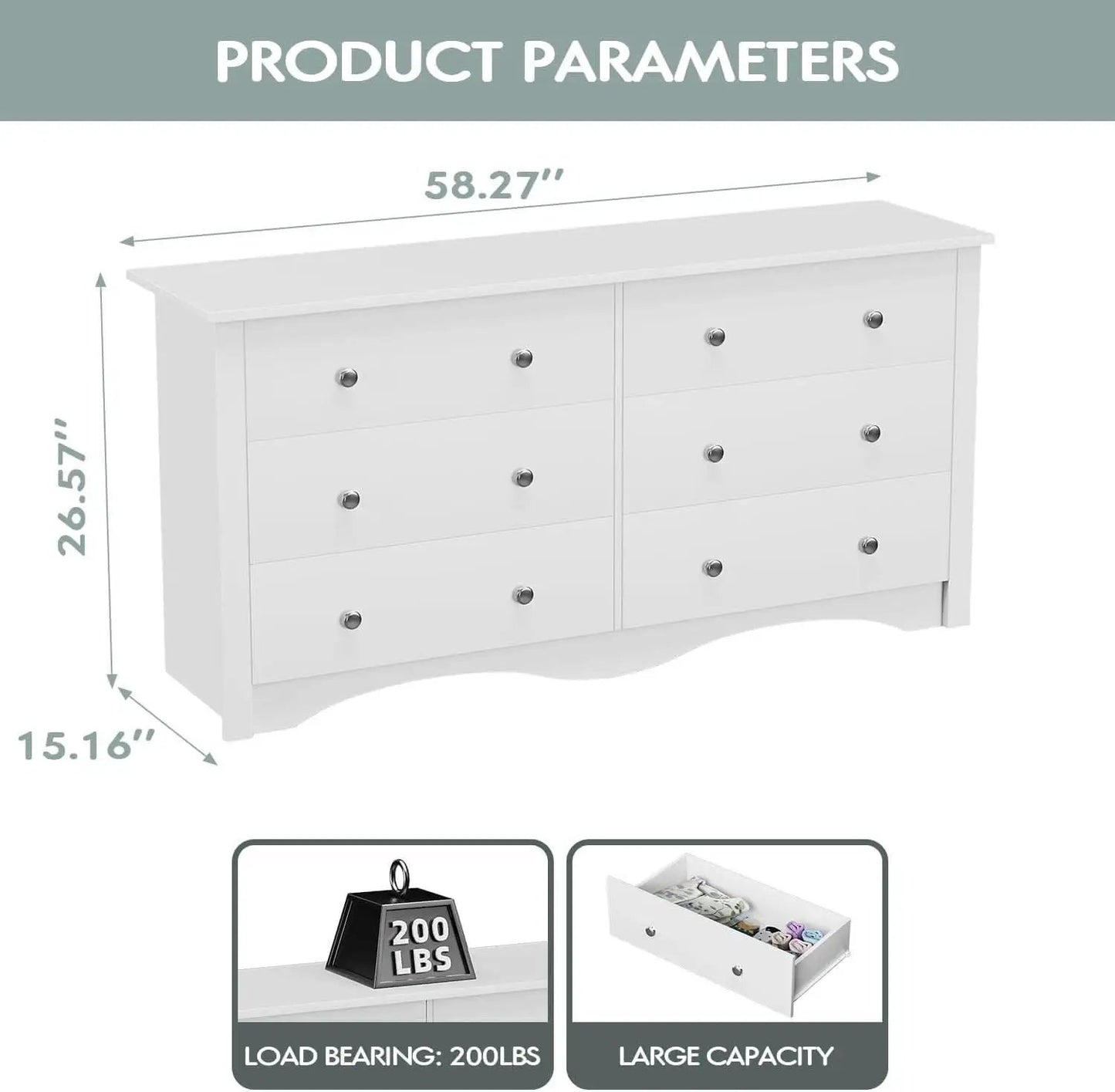 Dresser With 6 Drawers And TV Stand White Wood Storage from PriceLows™