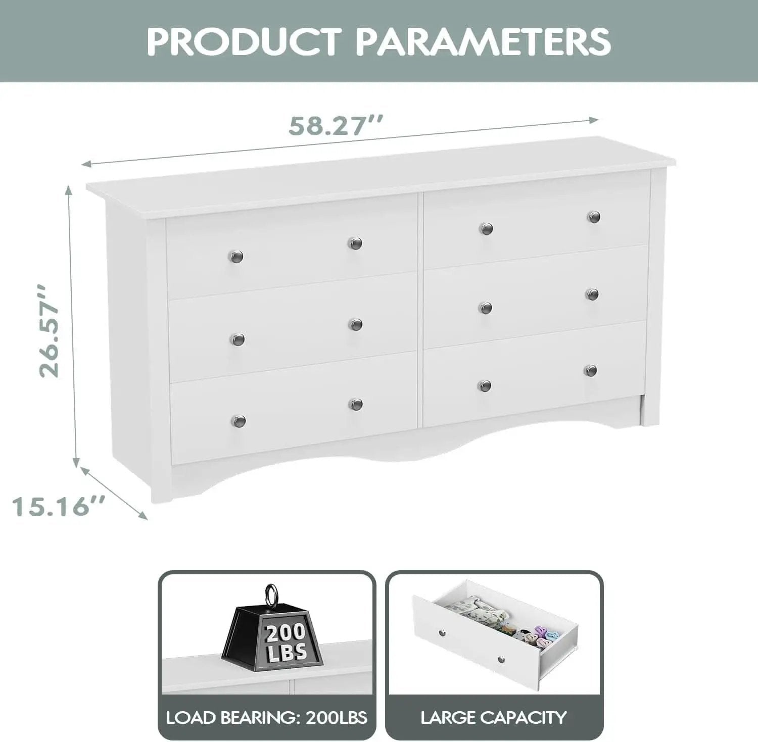 Dresser With 6 Drawers And TV Stand White Wood Storage from PriceLows™