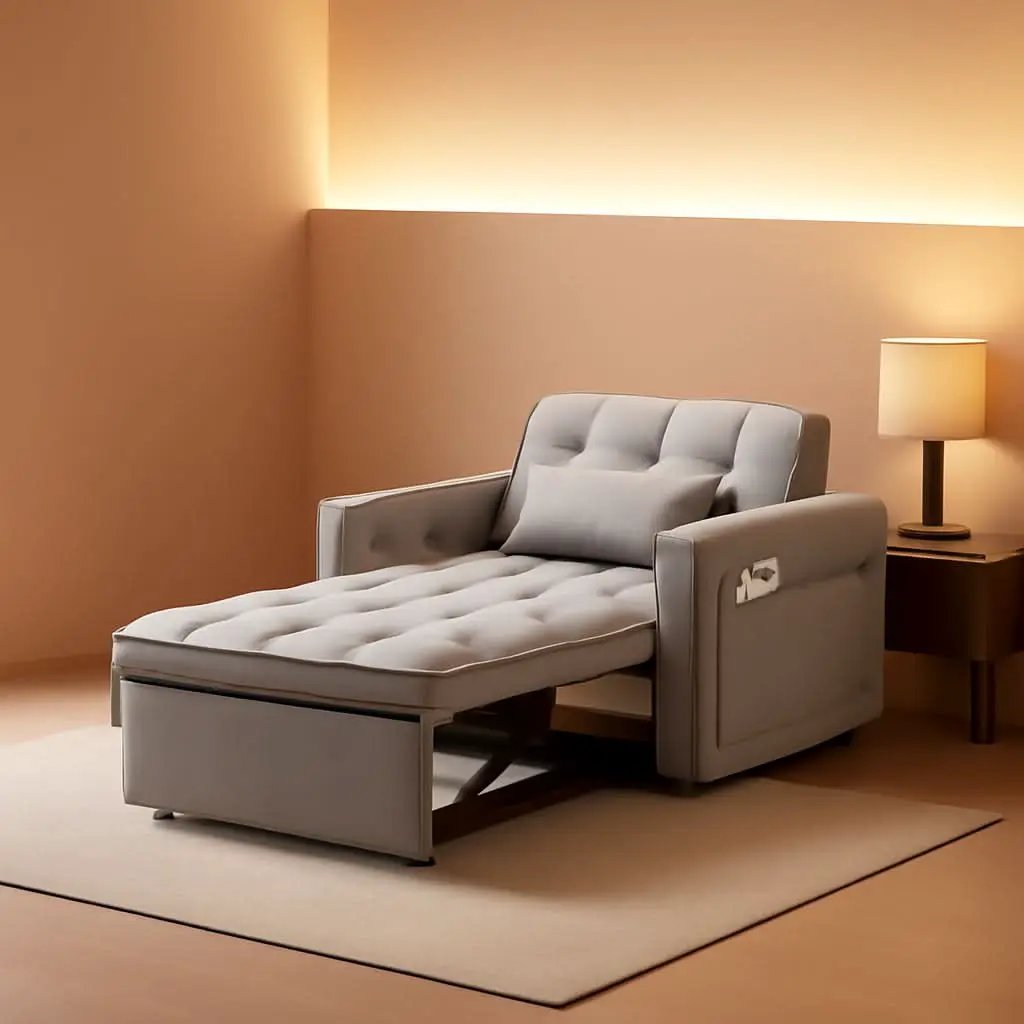 Grey Sleeper Sofa Bed Chair Three Level Adjustable Backrest from PriceLows™