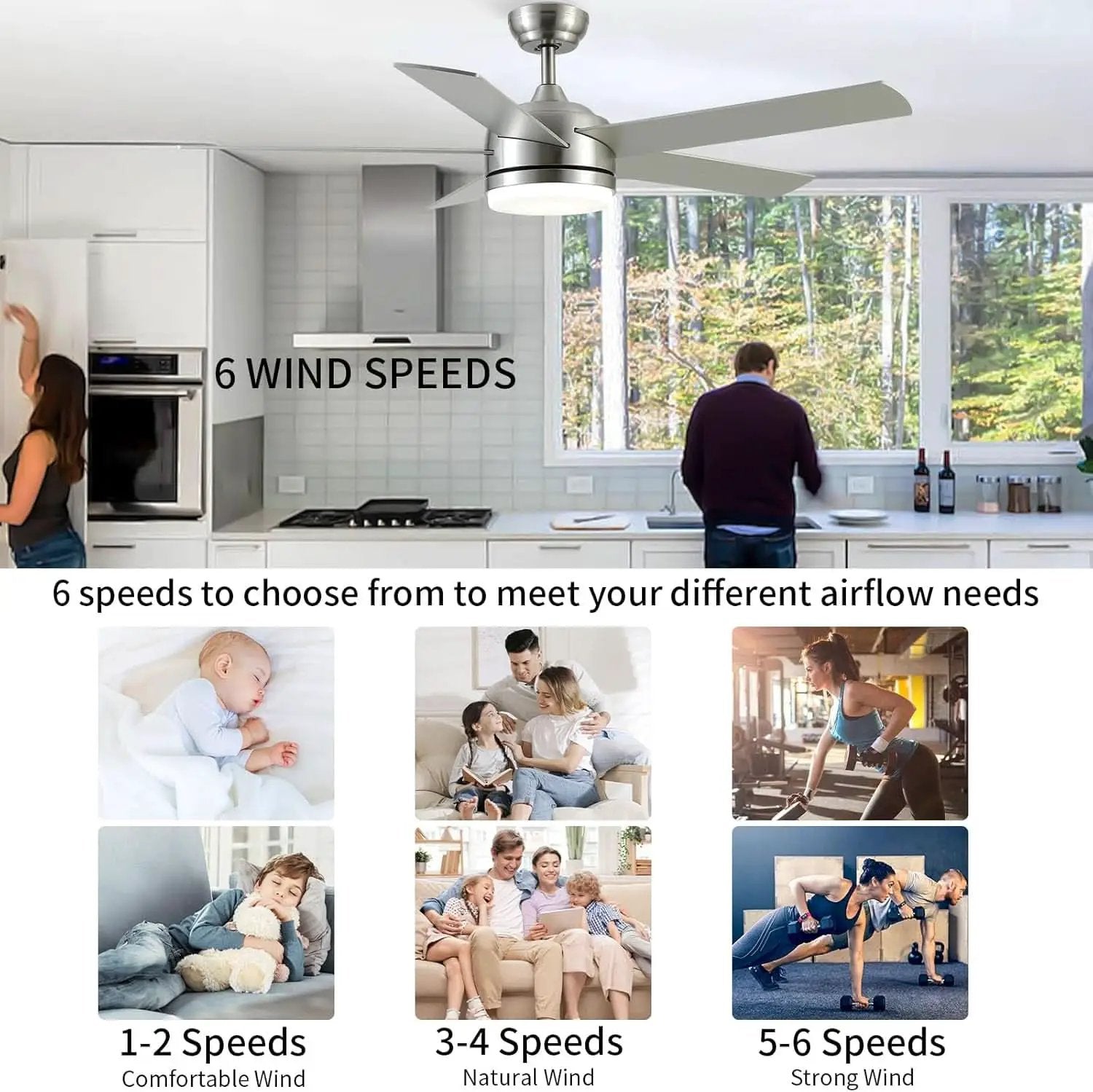 52 Inch Brushed Nickel Ceiling Fan With Remote Control from PriceLows™
