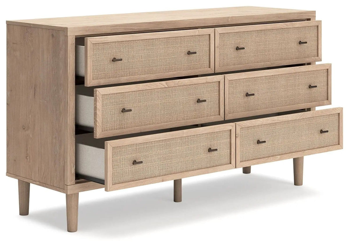 Cielden Six Drawer Dresser | 62.01 x 19.65 x 35.67 in | Engineered Wood & Linen | Two-Tone