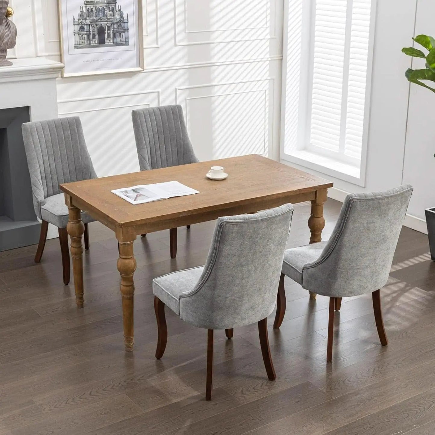 Gray Velvet Dining Chairs Channel Tufted For Kitchen from PriceLows™