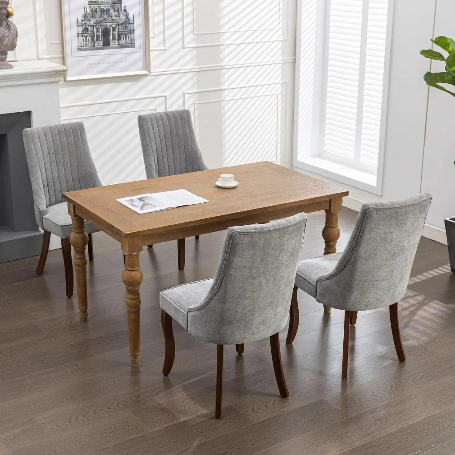 Gray Velvet Dining Chairs Channel Tufted For Kitchen from PriceLows™