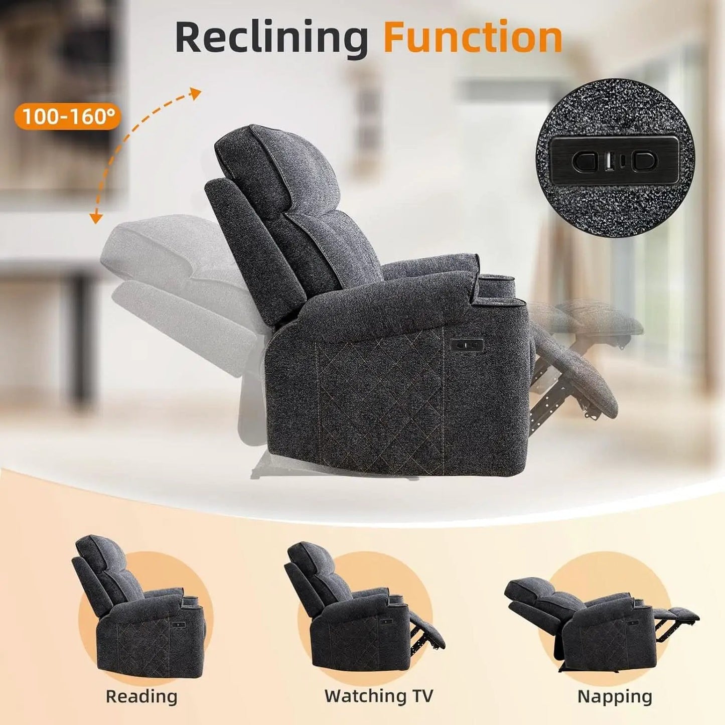 Grey Fabric 3-Seater Electric Recliner Sofa with Cup Holders from PriceLows™