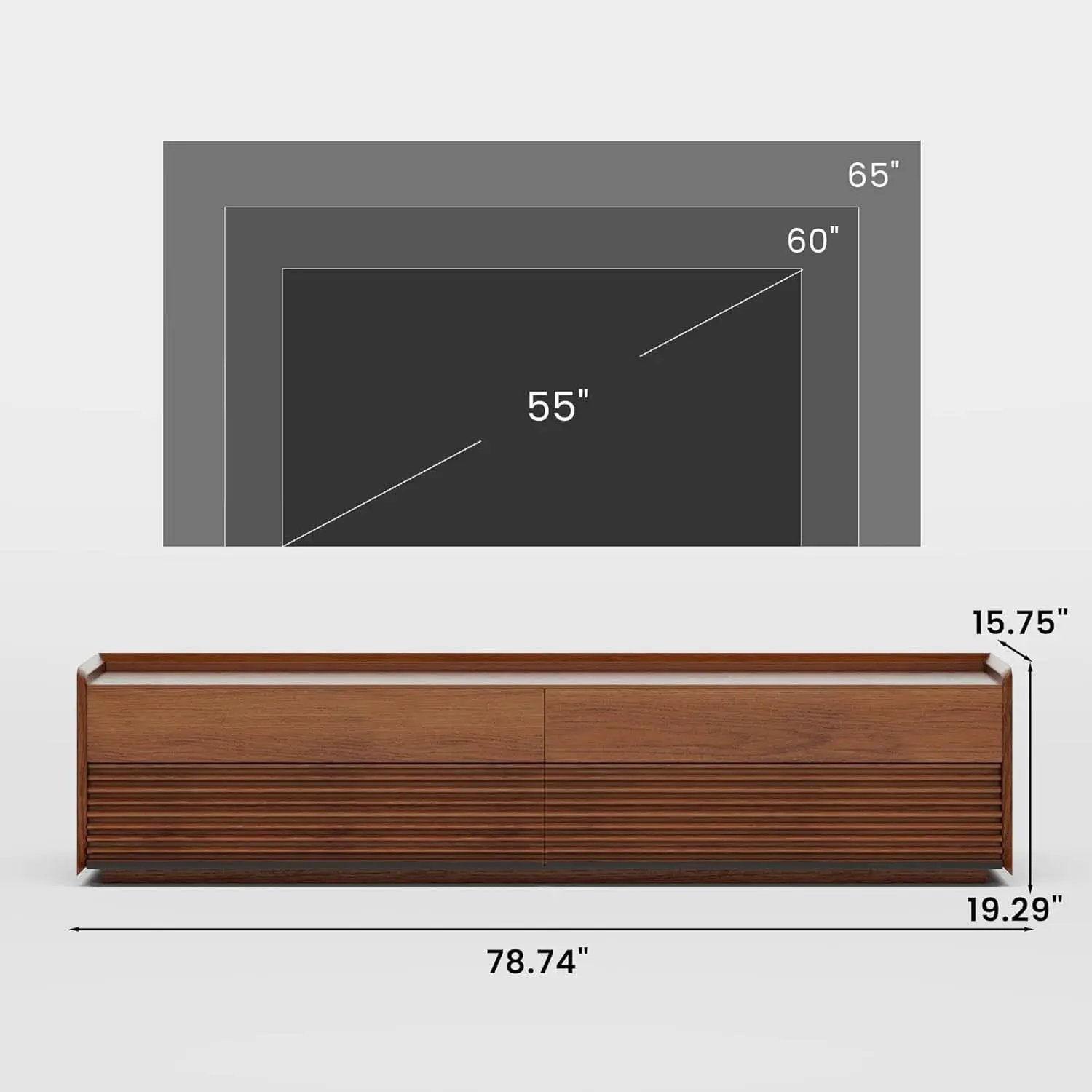 Walnut 78 Inch Mid Century Modern TV Stand With LED Storage from PriceLows™