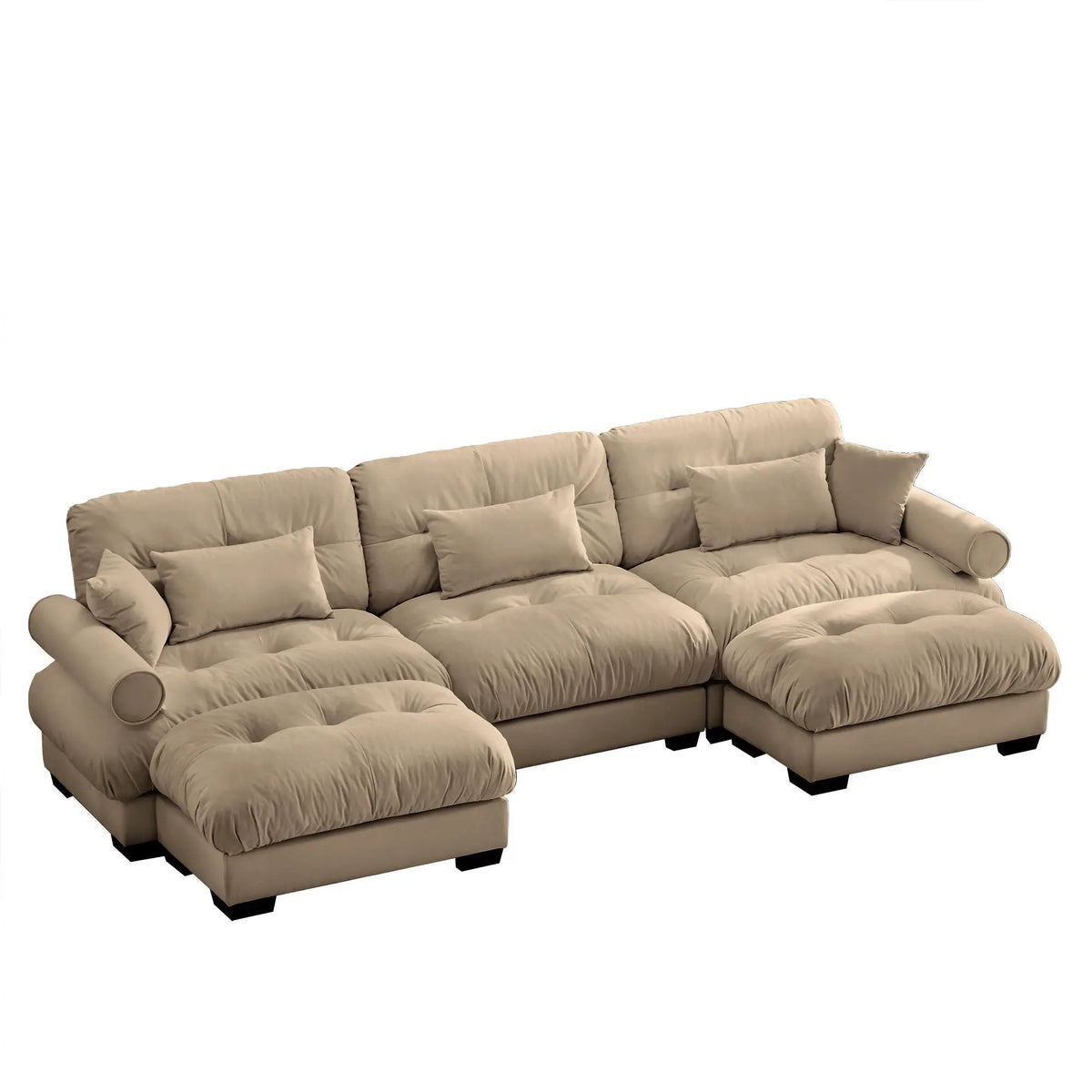 Modular Sectional Sofa | Deep Comfort Cushions | Vintage Fabric Ottoman