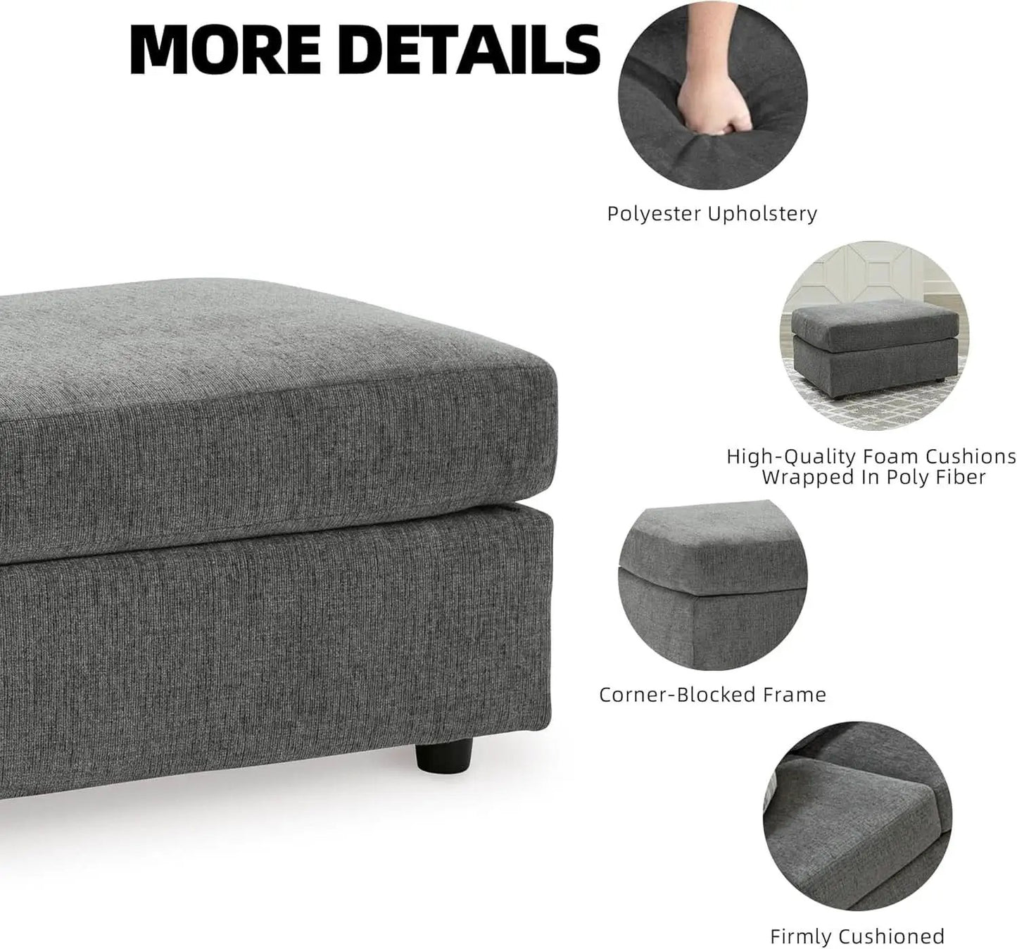 Stairatt Rectangular Gray Upholstered Ottoman Cushioned from PriceLows™