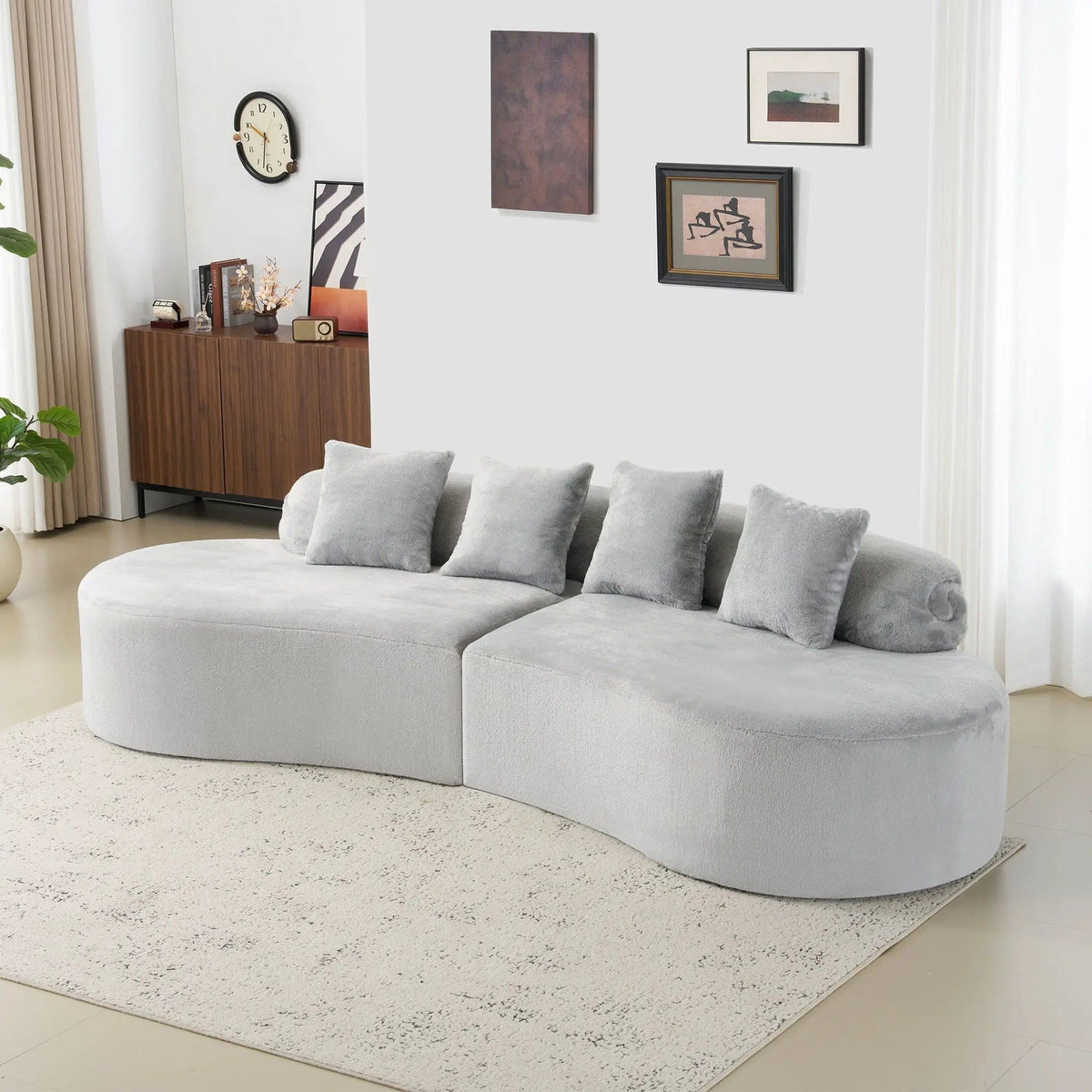Modern Curved Sofa With Pillows | 111.4 x 37.8 x 26.8 in | Fabric | Living Room