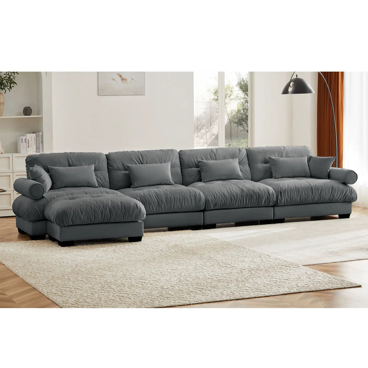 Modular Sectional Sofa | Deep Comfort Cushions | Vintage Fabric Ottoman