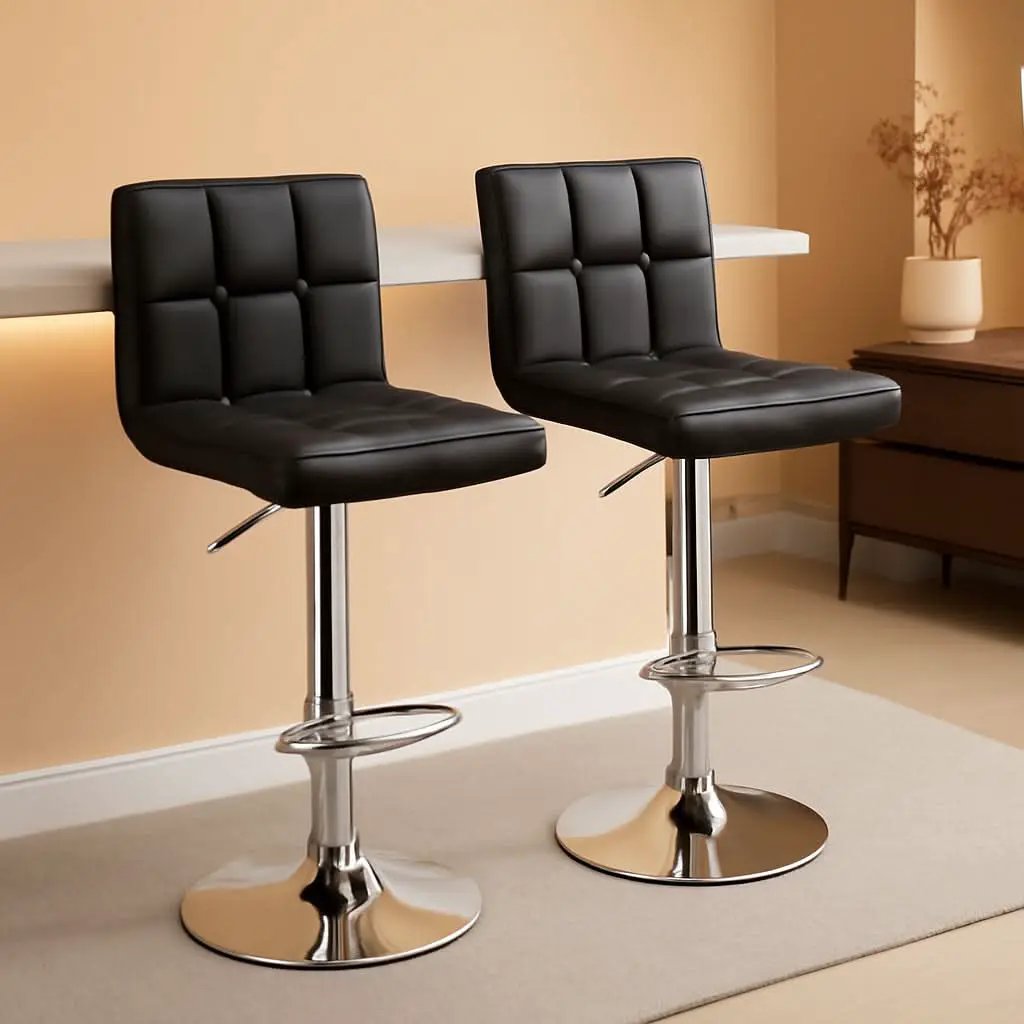 Set Of 2 Adjustable Black PU Leather Swivel Bar Stools from PriceLows™