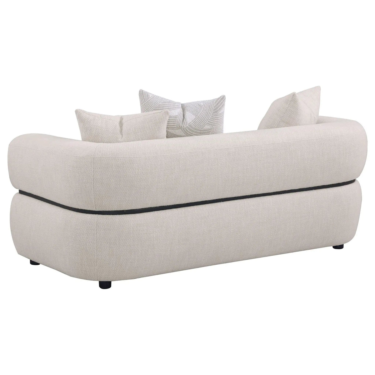 Jeanette 73-inch Fabric Upholstered Round Arm Loveseat | 72.75 x 37 x 28 in | Solid Wood & Fabric | Beige