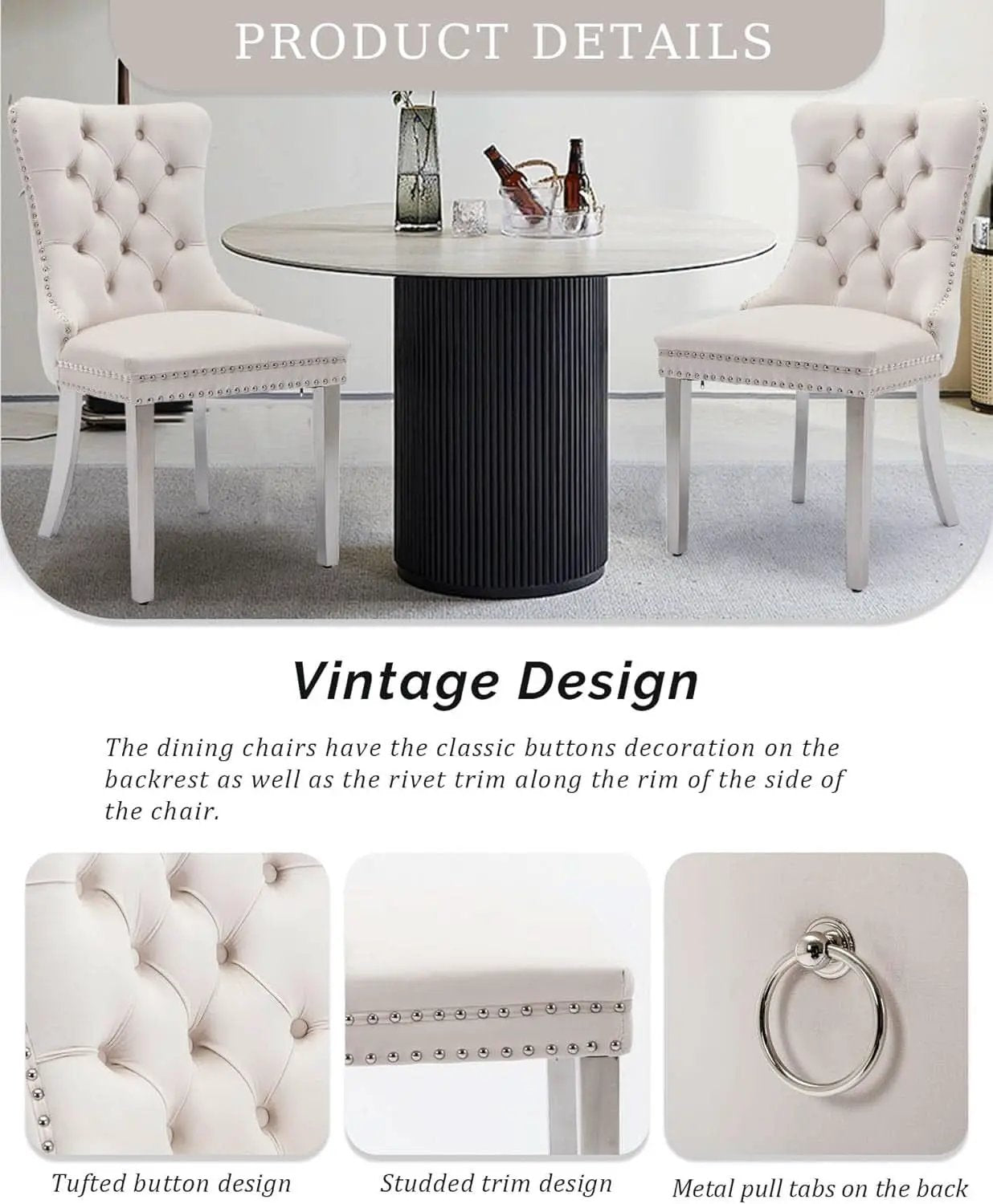 Velvet Dining Chairs Set Of 2 Beige Tufted Upholstered from PriceLows™