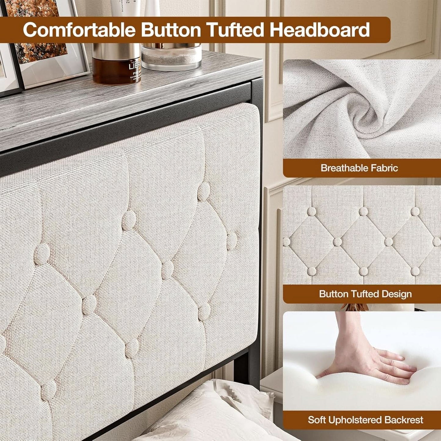 Queen Size Upholstered Headboard with Storage and Charging from PriceLows™