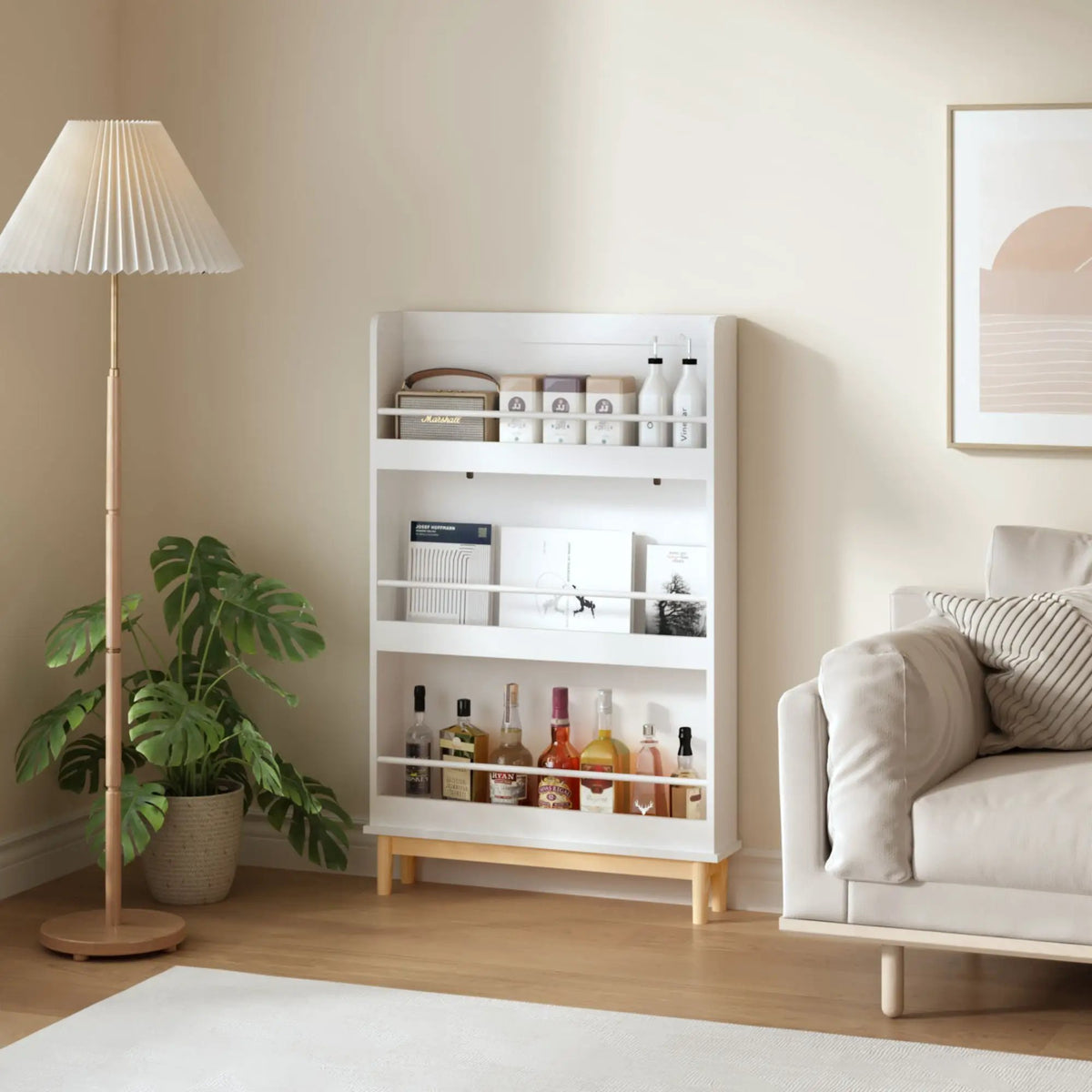 Wall Mounted Bookshelf | White | 3 Front Facing Shelves | Toddler Bedroom Display