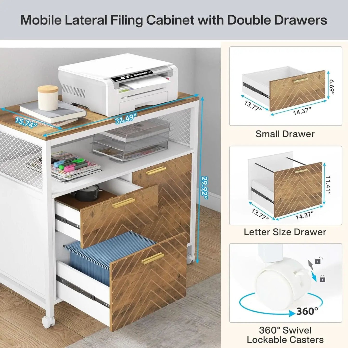 Modern File Cabinet With Drawers In Dark Walnut Casters from PriceLows™