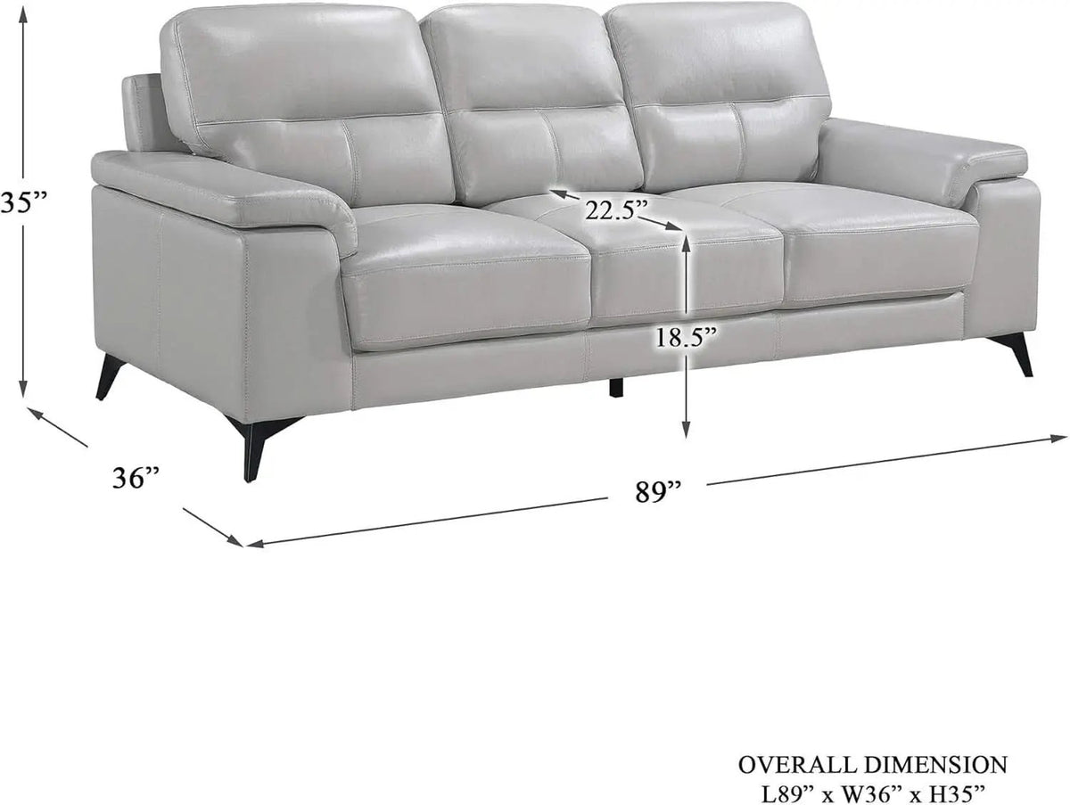 89 Inch Leather Sofa Silver Gray With Metal Legs Wood Frame from PriceLows™