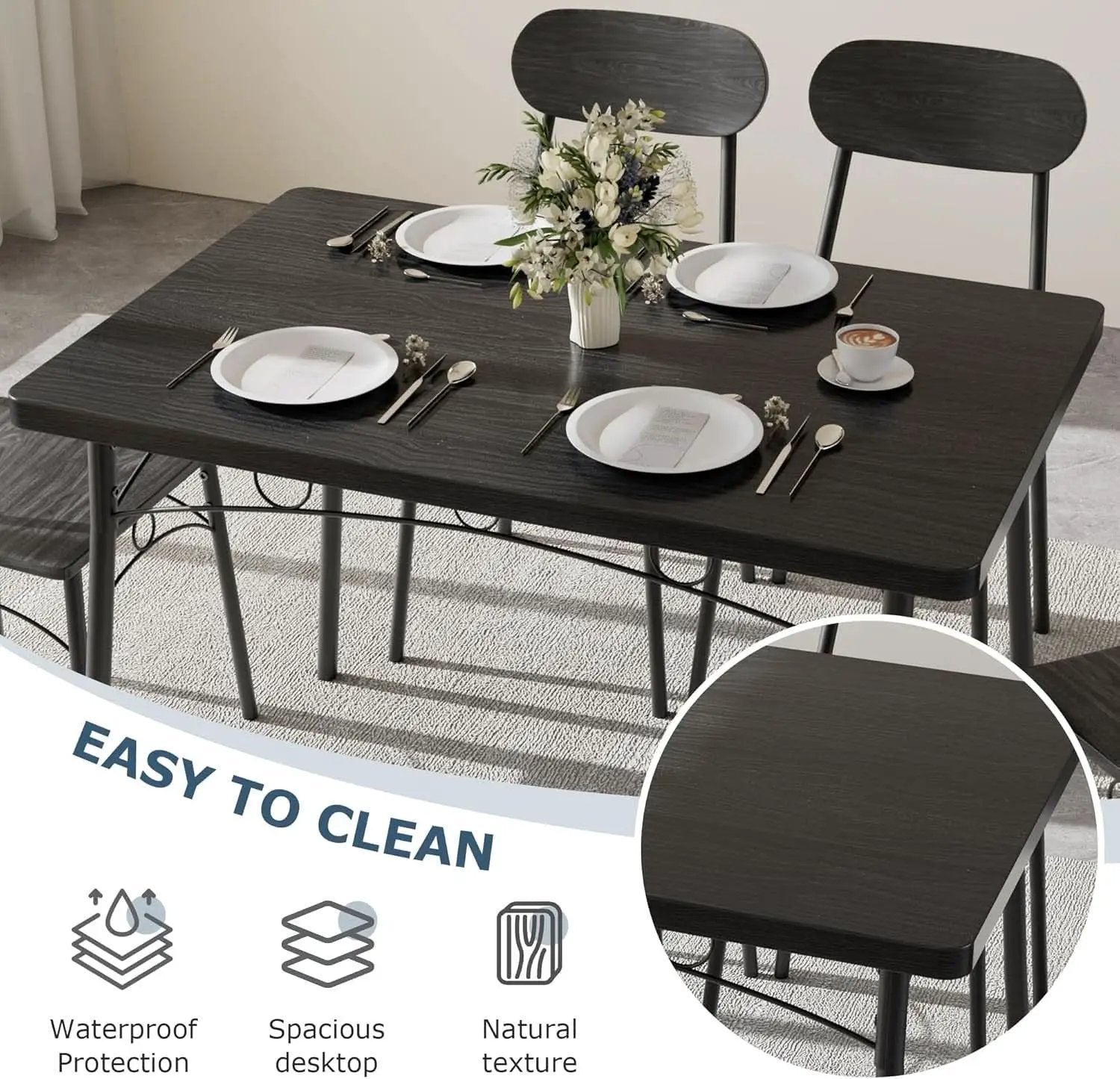 Black MDF Space Saving Dining Room Table Set With Chairs For Four from PriceLows™