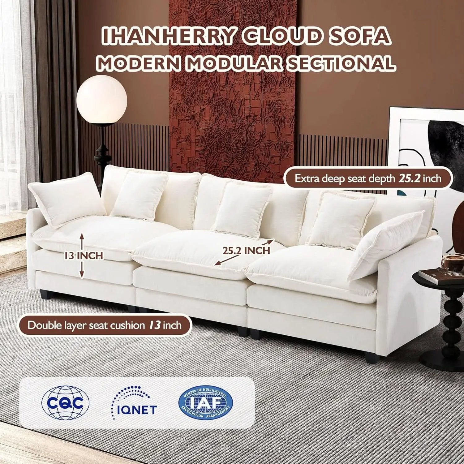 111.4 Inch 3 Seater Cloud Sofa Modular Sectional Couch Beige With Breathable Chenille Fabric from PriceLows™